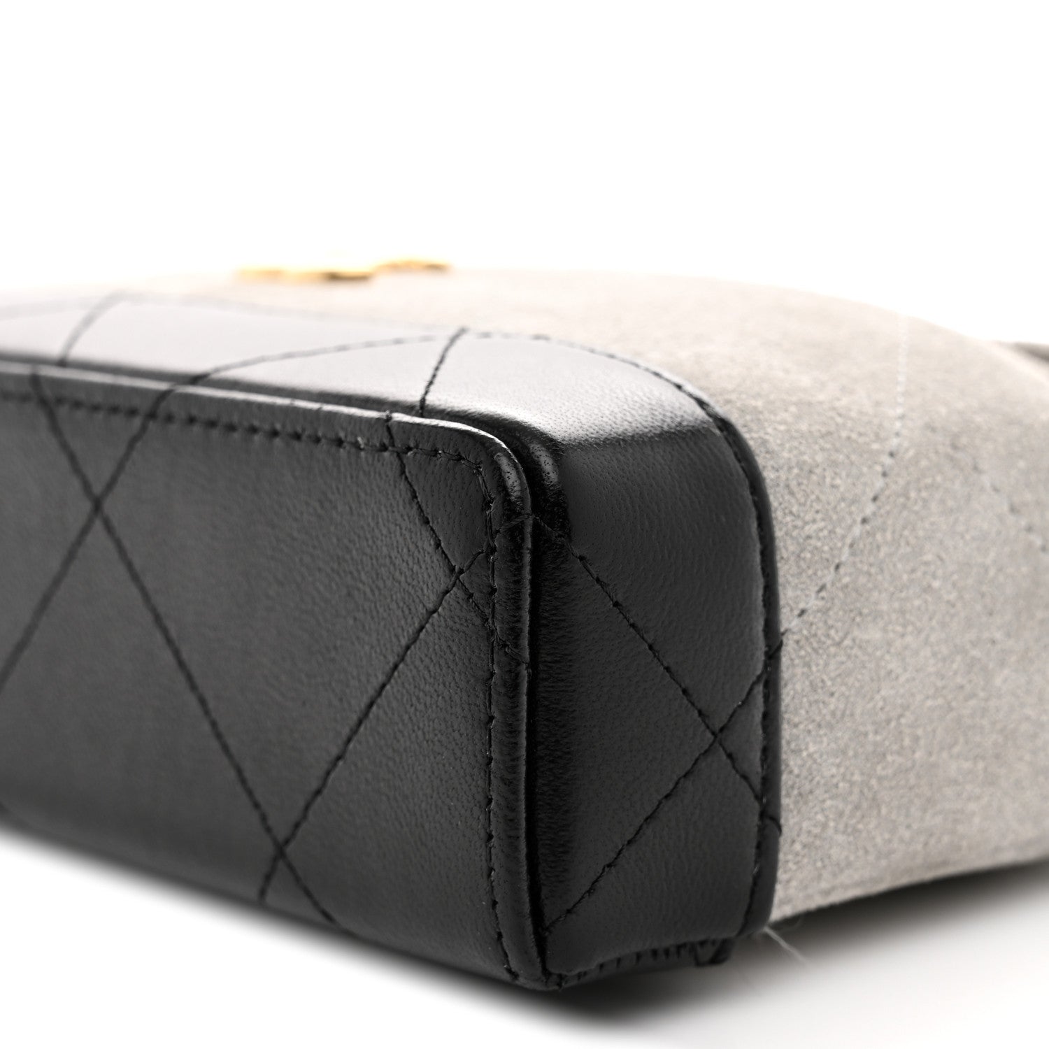 Chanel Suede Calfskin Shiny Lambskin Quilted Top Handle Slim Vanity Case With Chain Grey Black 10 of 12