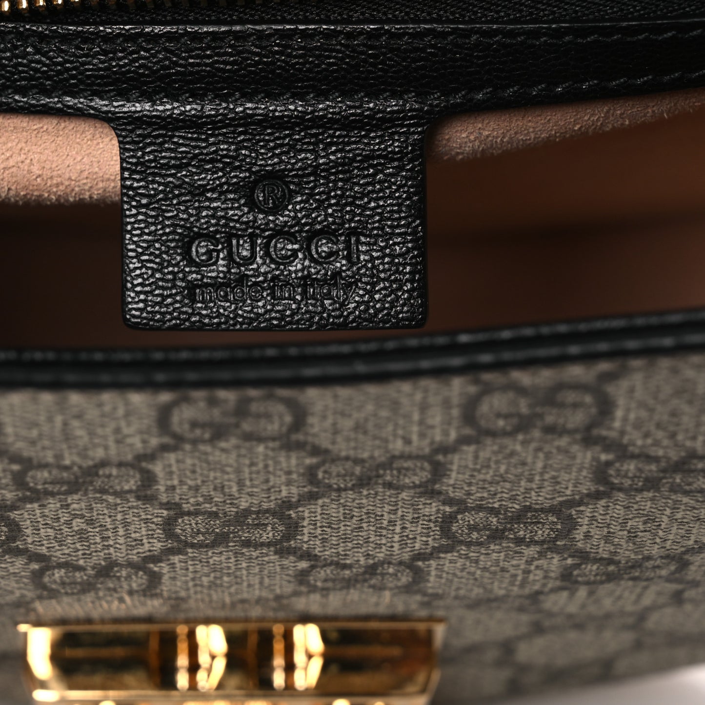 GG Supreme Monogram Calfskin Small Padlock Messenger Shoulder Bag Beige Black Cuir Beige Black Cuir