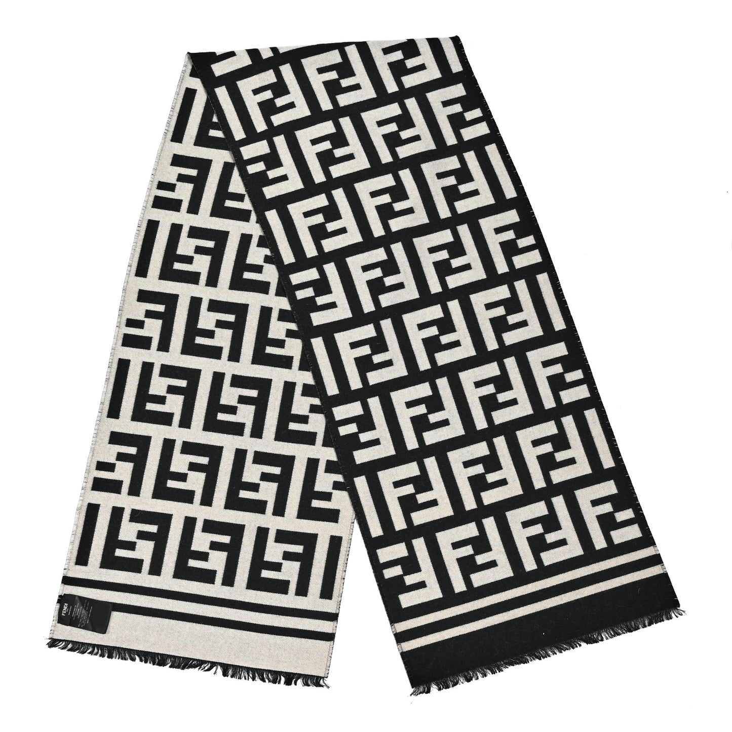 Wool Silk FF Scarf White Black