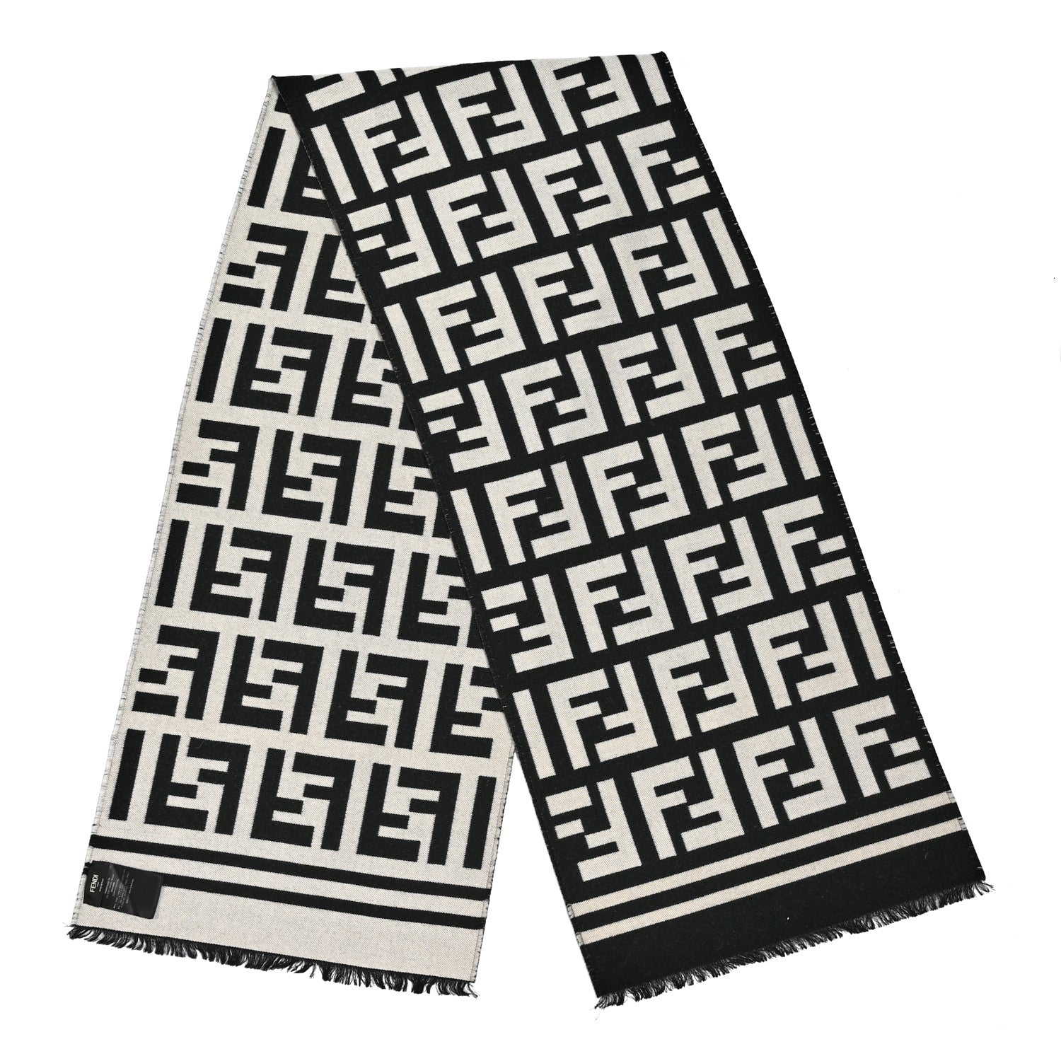 Fendi Wool Silk FF Scarf White Black 2 of 3