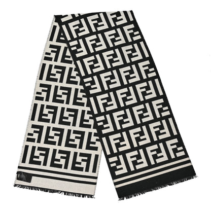Fendi Wool Silk FF Scarf White Black 2 of 3