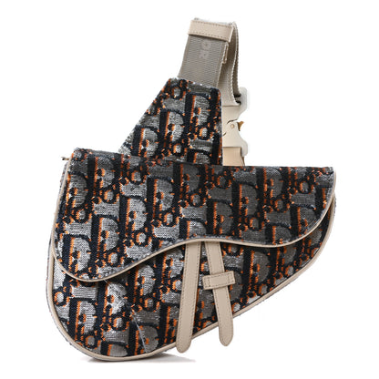 Christian Dior Sequin Oblique Mens Saddle Bag Blue Orange Silver 1 of 10