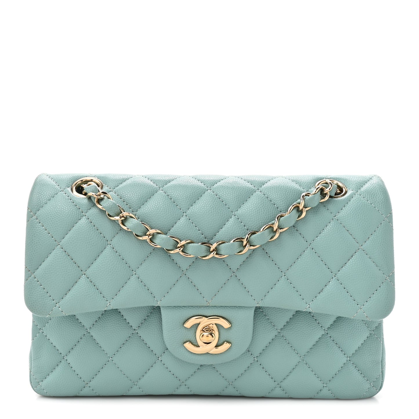 Caviar Quilted Small Double Flap Light Blue