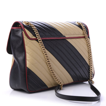 Gucci Azalea Calfskin Matelasse Diagonal Patchwork Large Torchon GG Marmont Shoulder Bag Black Beige Romantic Cerise 3 of 10