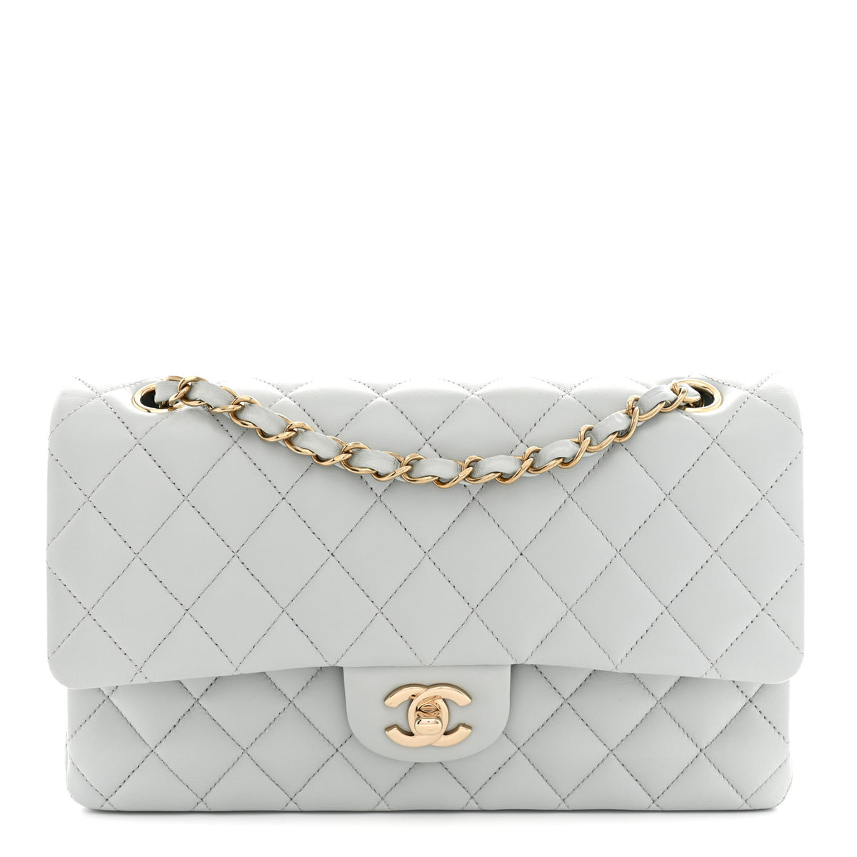 Lambskin Quilted Medium Double Flap Light Blue