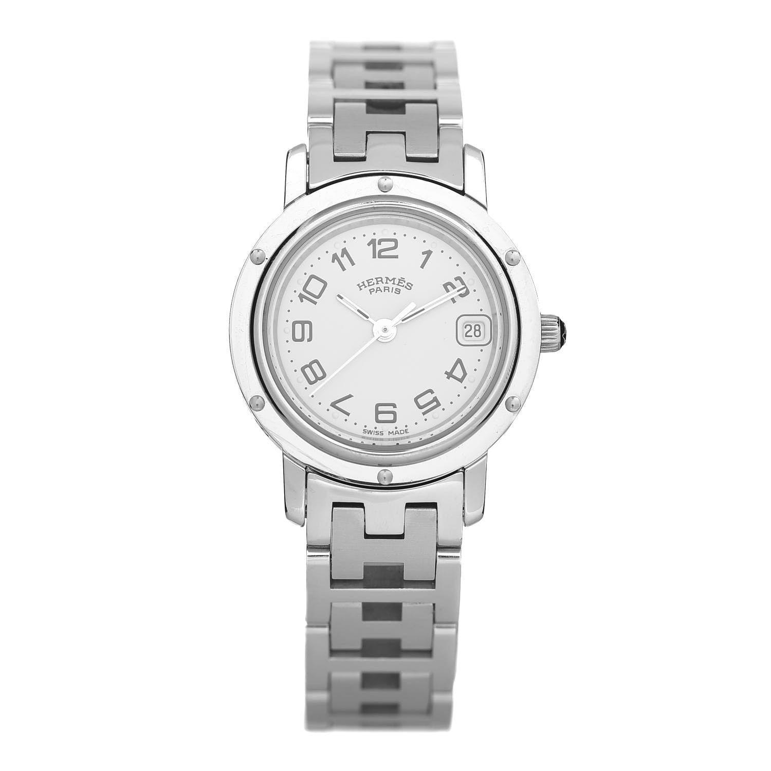 Hermes Stainless Steel 24mm Clipper Quartz Watch White 1 of 4