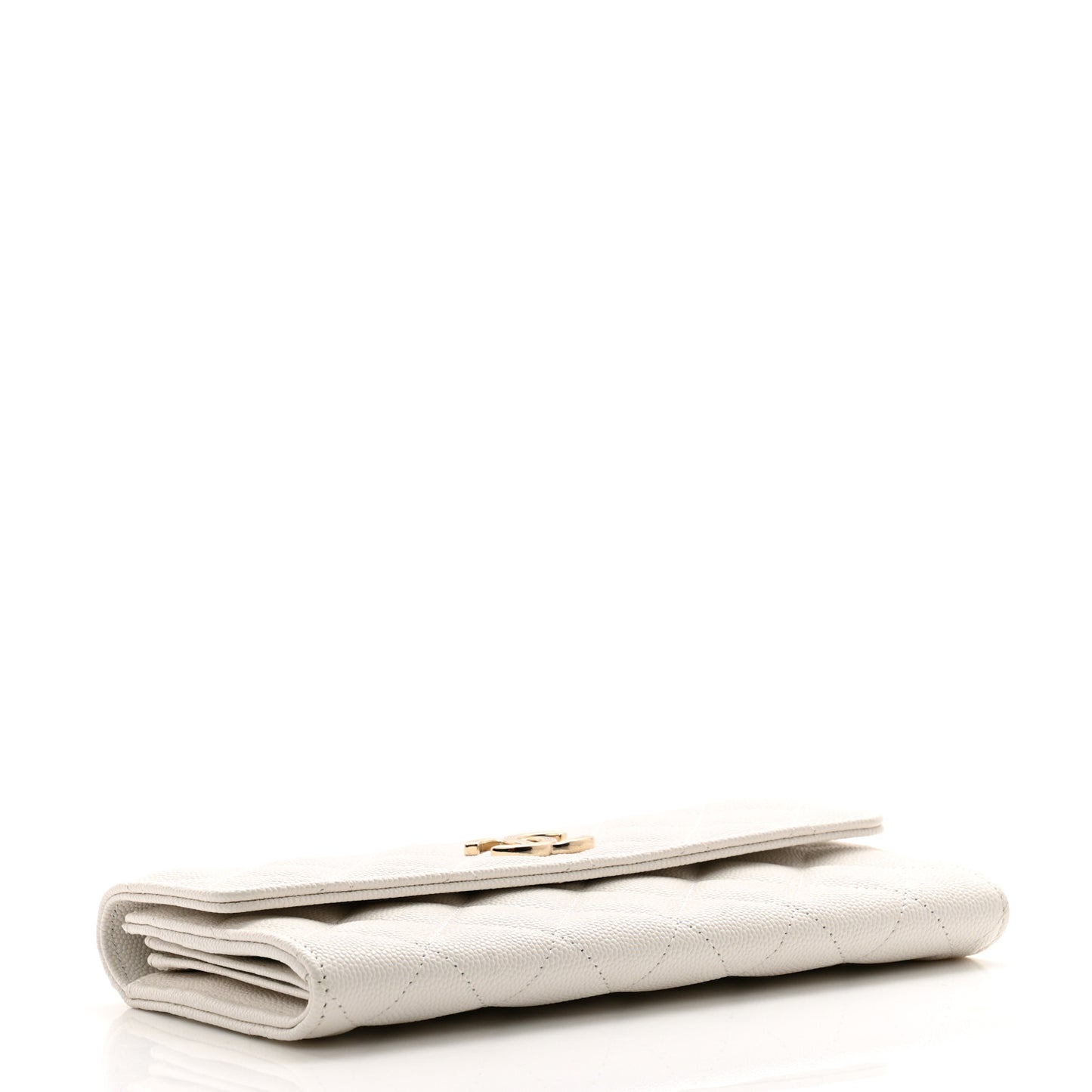 Caviar Quilted Striated CC Large Gusset Flap Wallet White