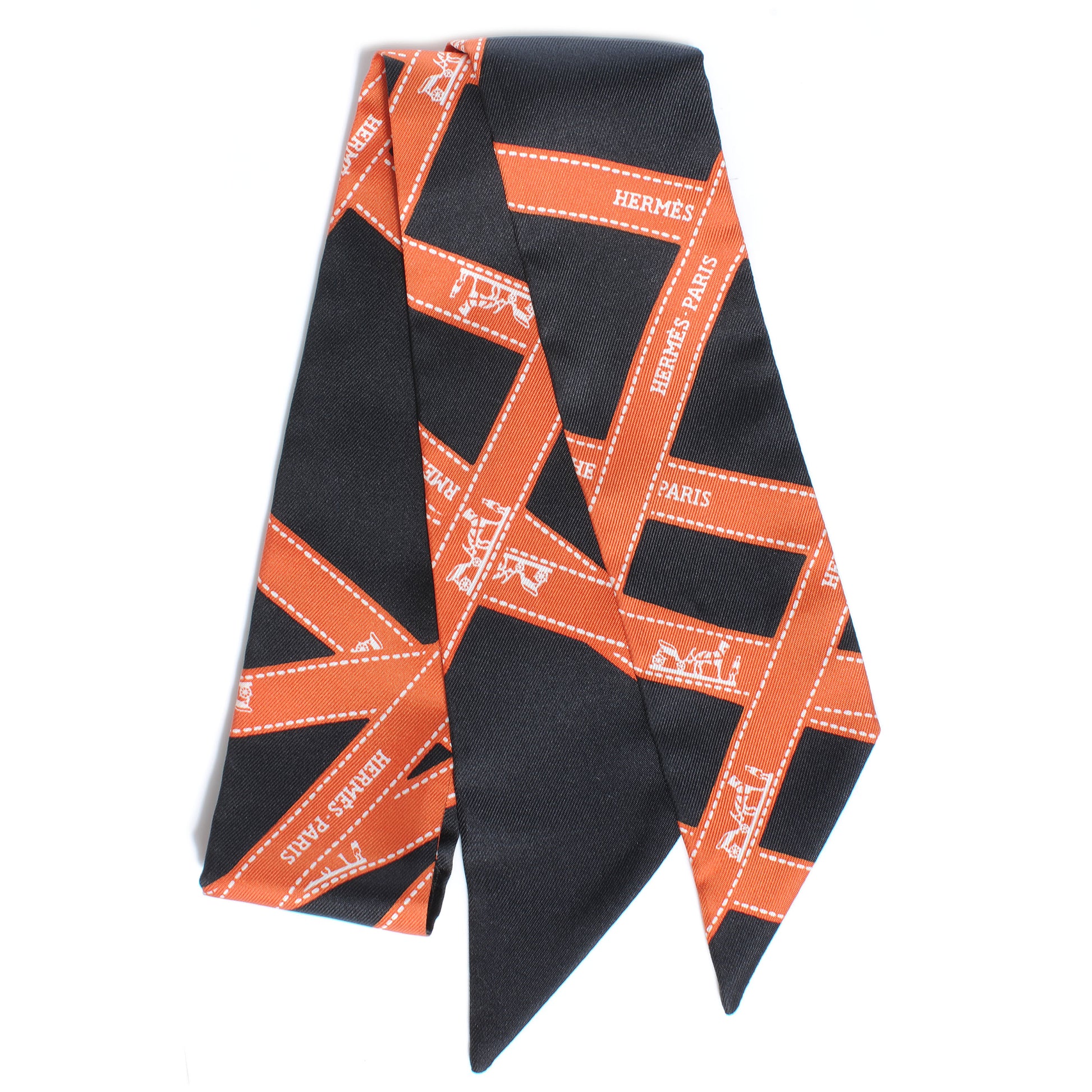 Hermes Silk Bolduc Twilly Scarf Orange and Black 2 of 4