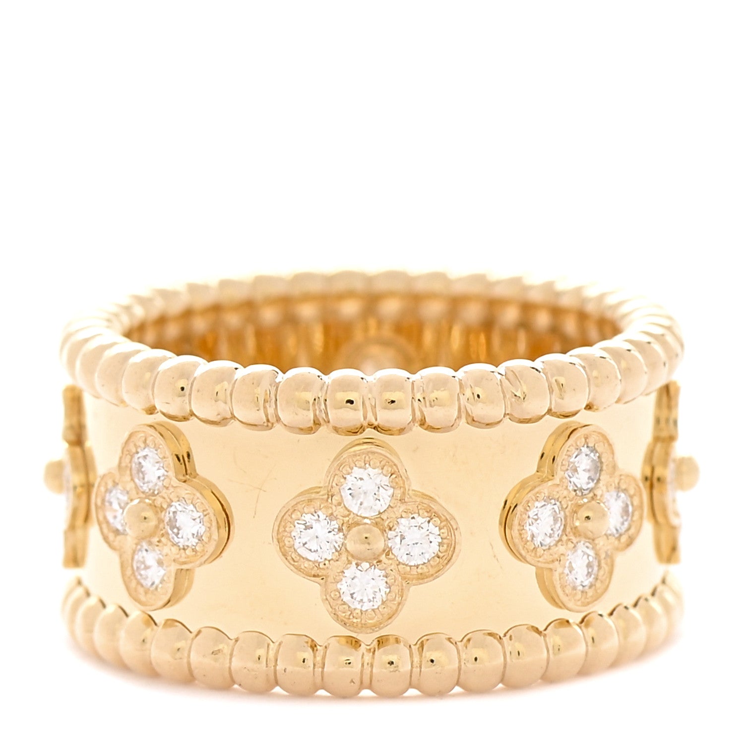 Van Cleef & Arpels 18K Yellow Gold Diamond Perlee Clovers Ring 52 6 3 of 5