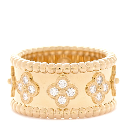Van Cleef & Arpels 18K Yellow Gold Diamond Perlee Clovers Ring 52 6 3 of 5