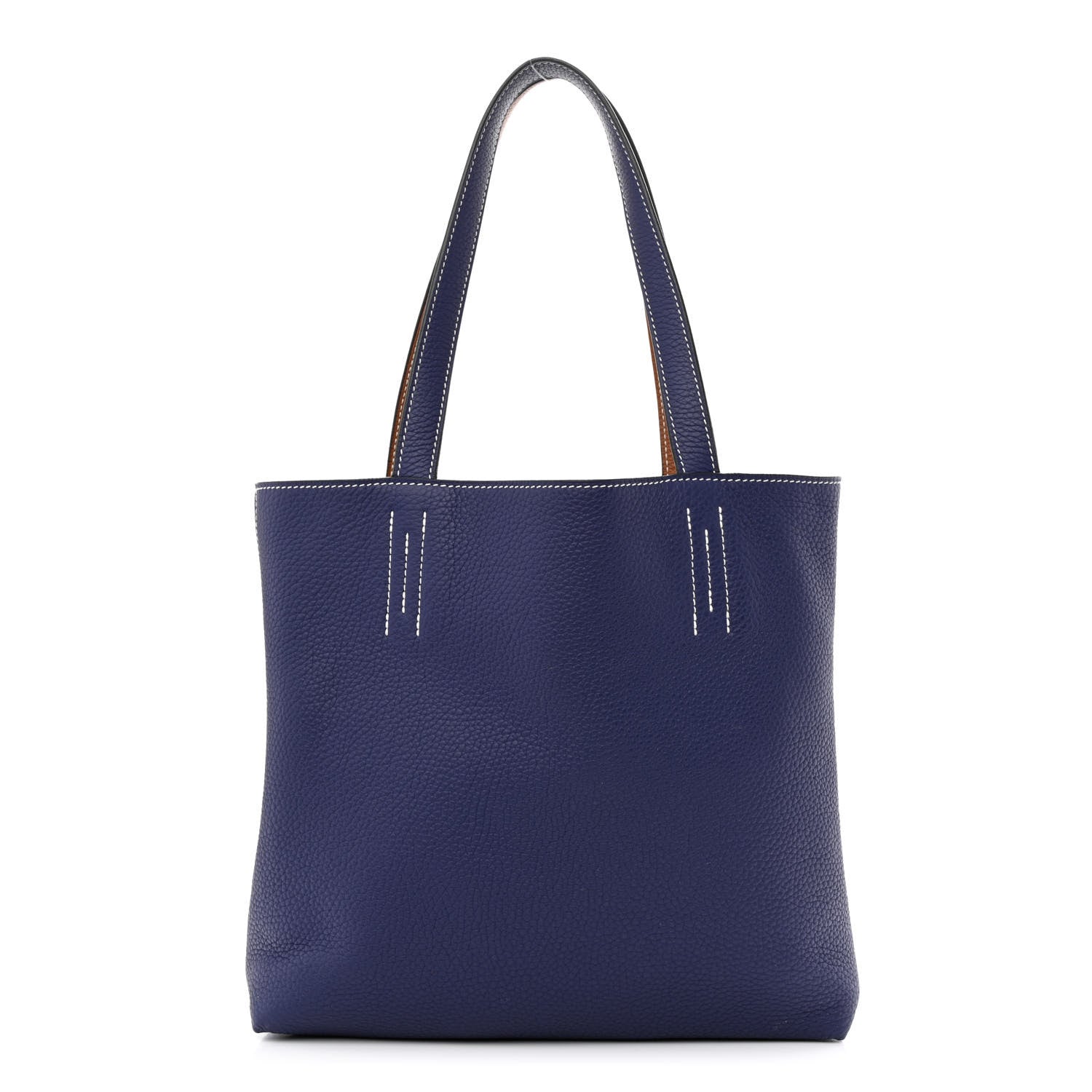 Hermes Taurillon Clemence Double Sens 28 Reversible Tote Gold Bleu Encre 11 of 18