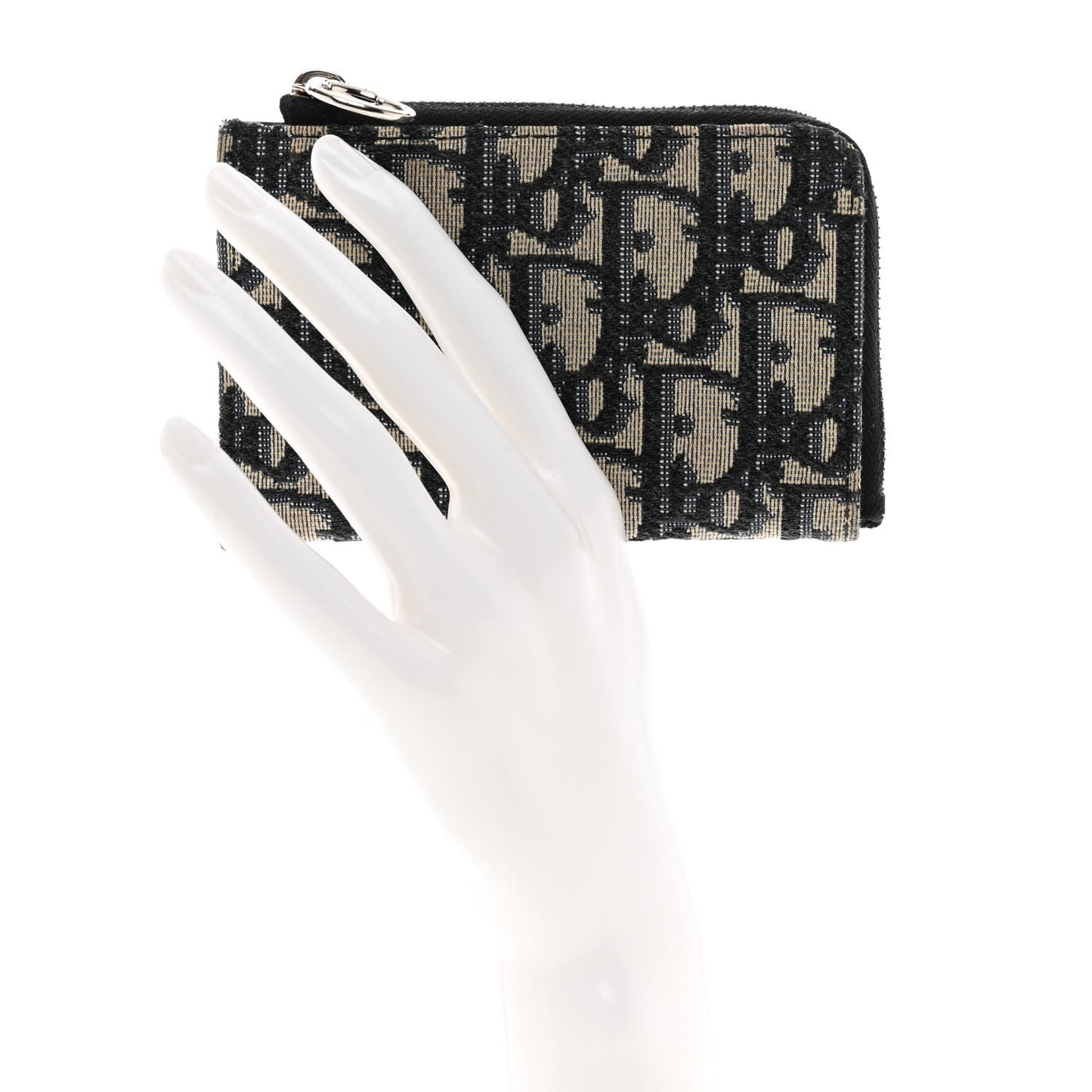 Oblique Zipped Card Holder Navy Blue