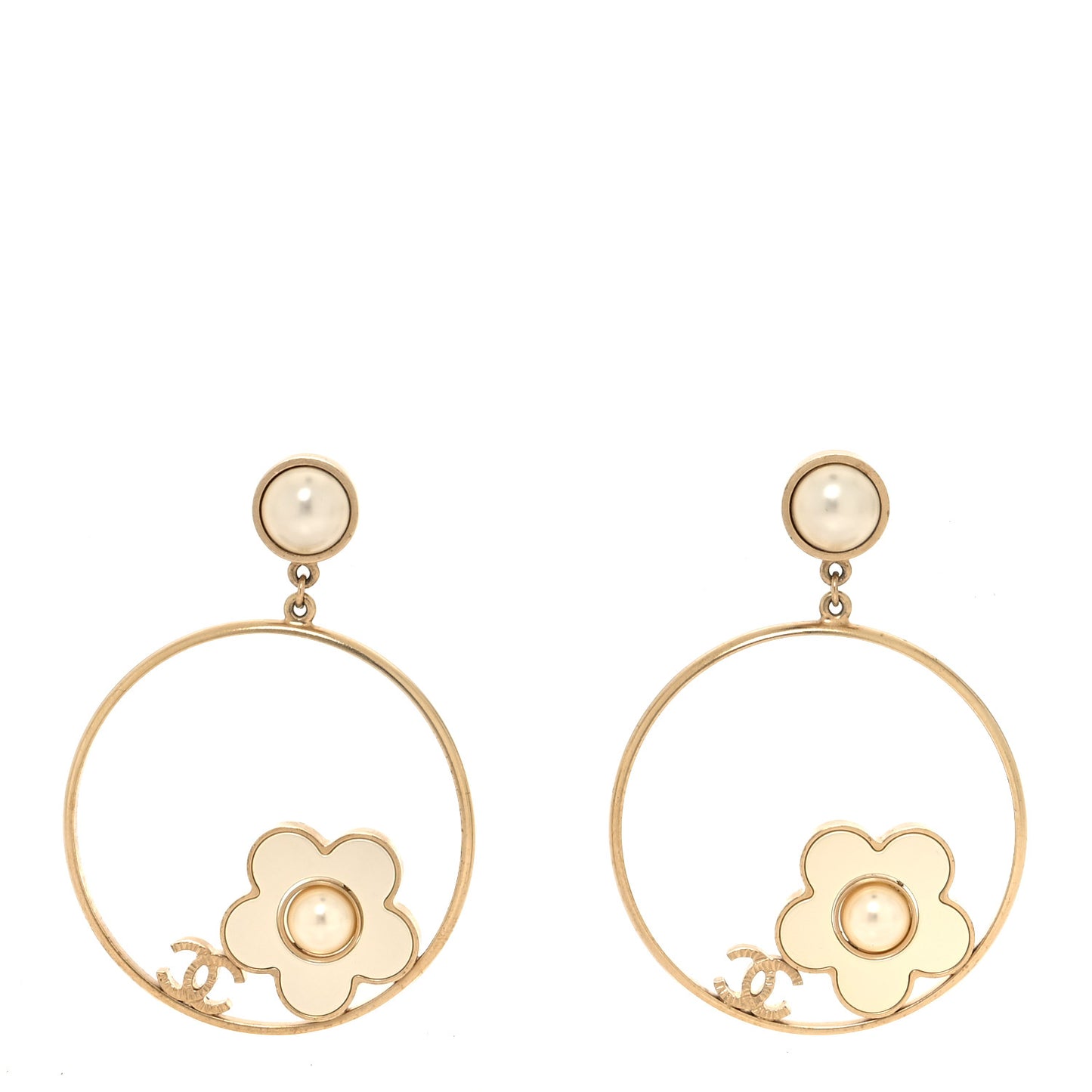 Pearl CC Camellia Hoop Earrings Gold