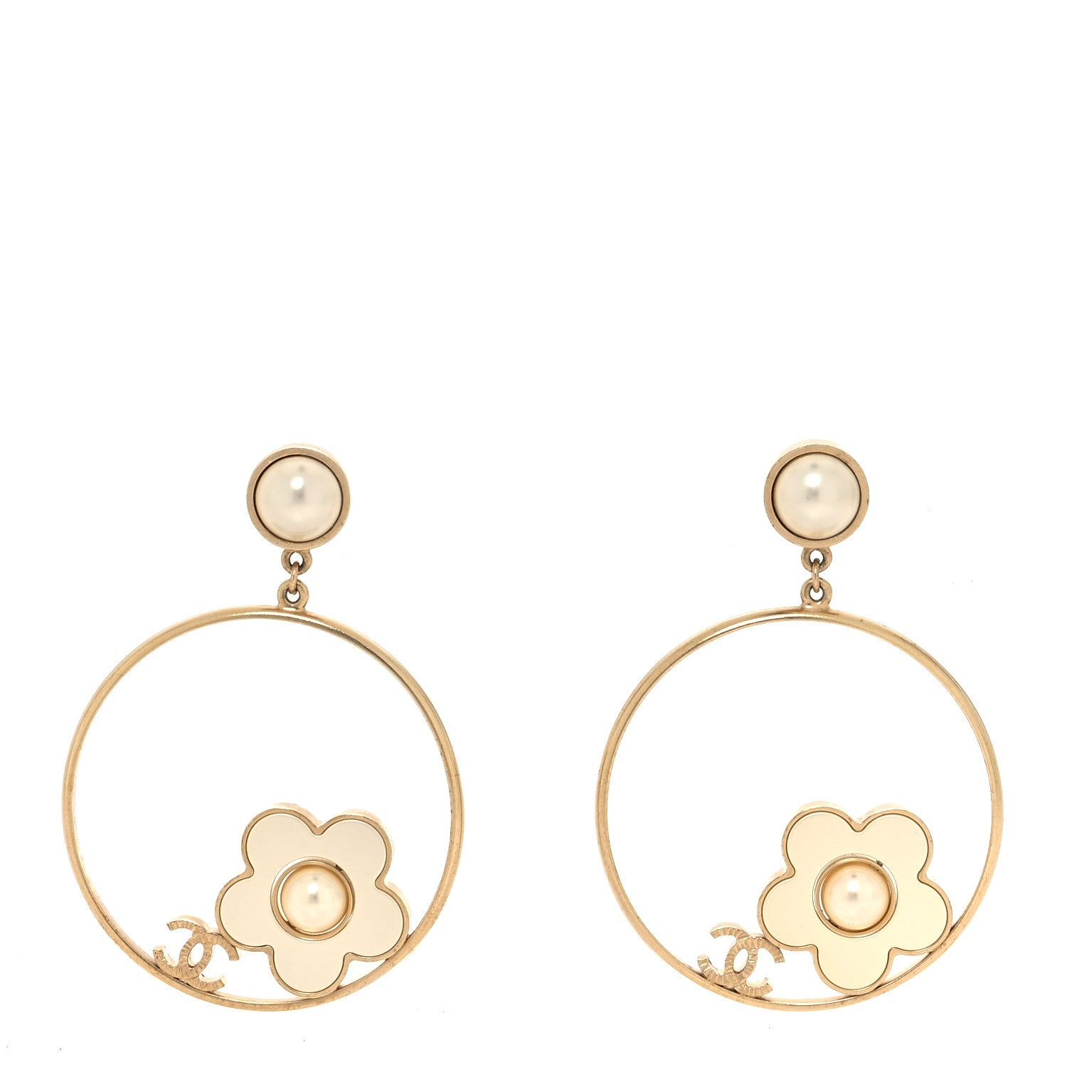 Chanel Pearl CC Camellia Hoop Earrings Gold 1 of 4
