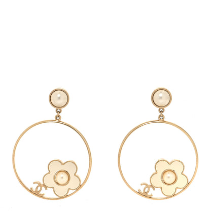 Chanel Pearl CC Camellia Hoop Earrings Gold 1 of 4
