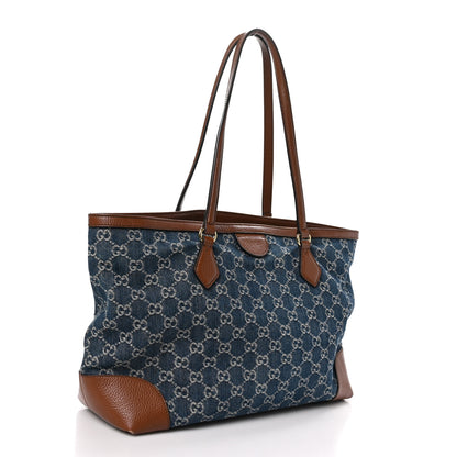 Gucci New Denim GG Monogram Medium Ophidia Shopping Tote Blue Tea Cuir 3 of 13