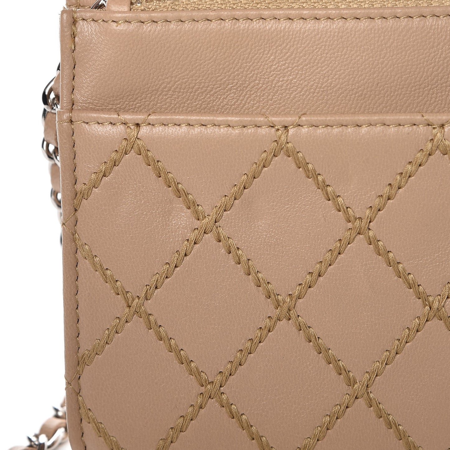 Calfskin Diamond Stitch Wallet On Chain WOC Beige