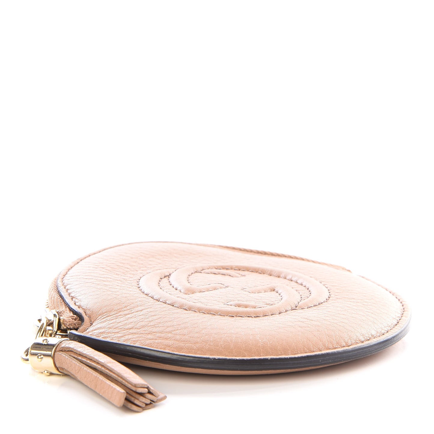 Pebbled Calfskin Round Coin Purse Pale Pink