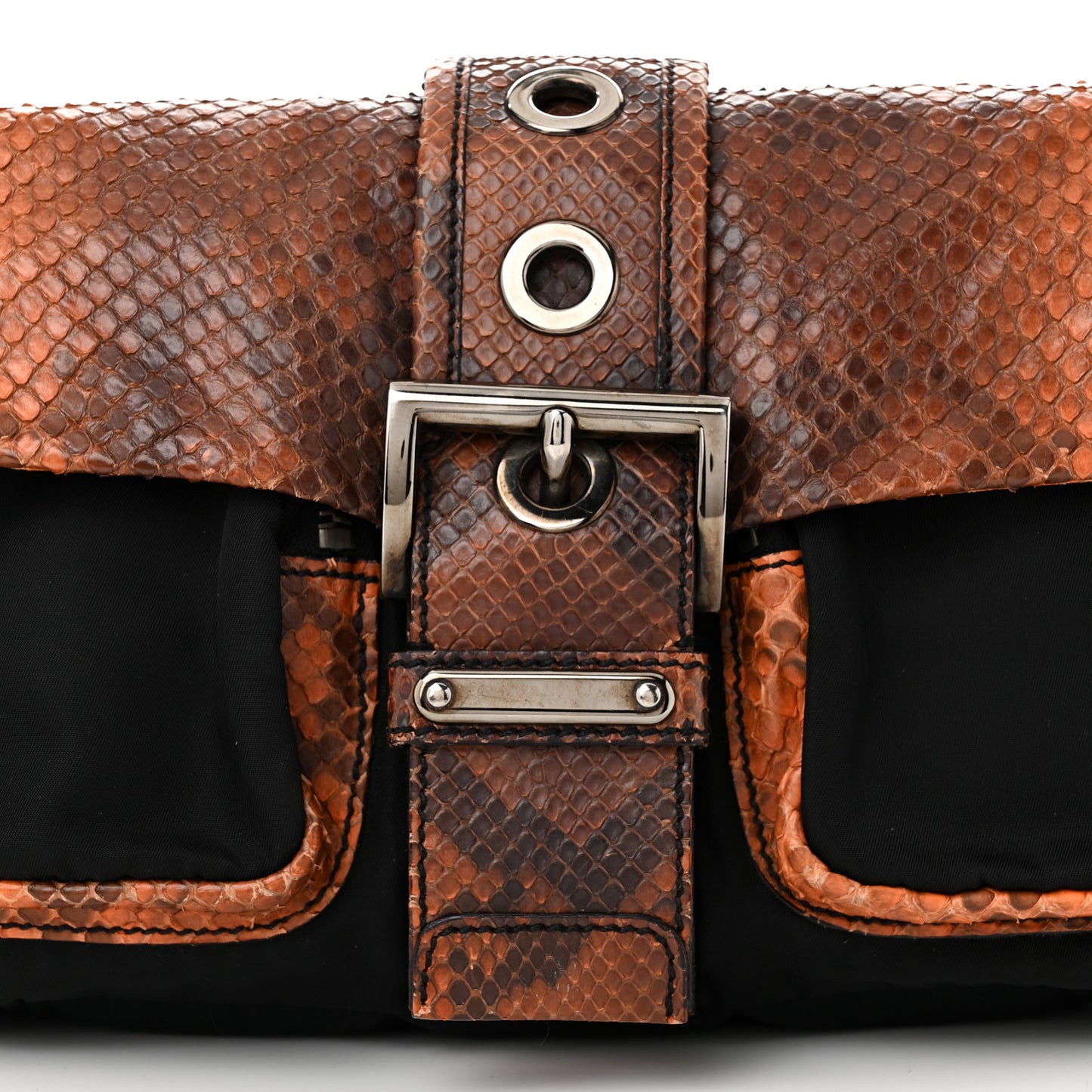 Tessuto Nylon Snakeskin Shoulder Bag Black Orange