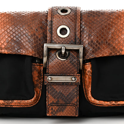 Prada Tessuto Nylon Snakeskin Shoulder Bag Black Orange 8 of 10