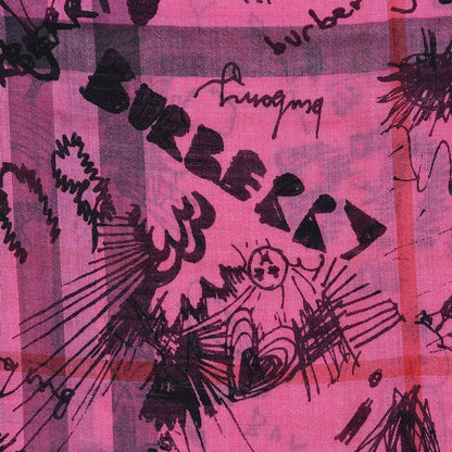 Burberry Wool Silk Gauze Giant Check Doodle Text Print Scarf Neon Pink 4 of 5