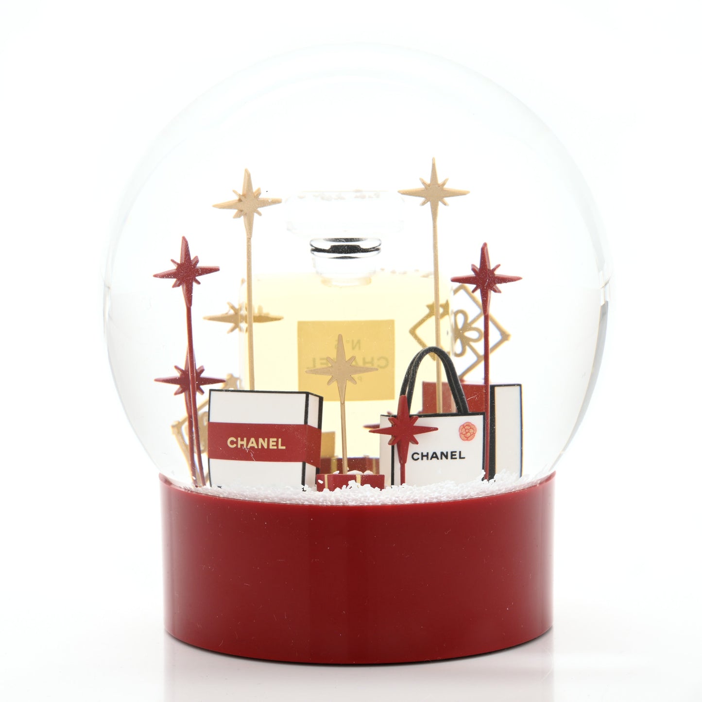 Glass N°5 Perfume Bottle Snow Globe Red