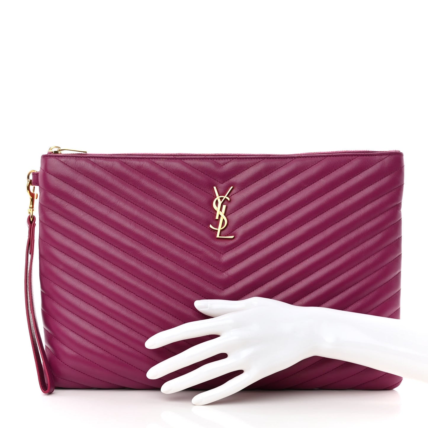 Calfskin Matelasse Chevron Monogram Document Holder Dark Grape