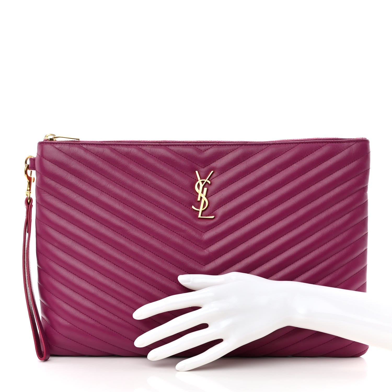 Saint Laurent Calfskin Matelasse Chevron Monogram Document Holder Dark Grape 2 of 14