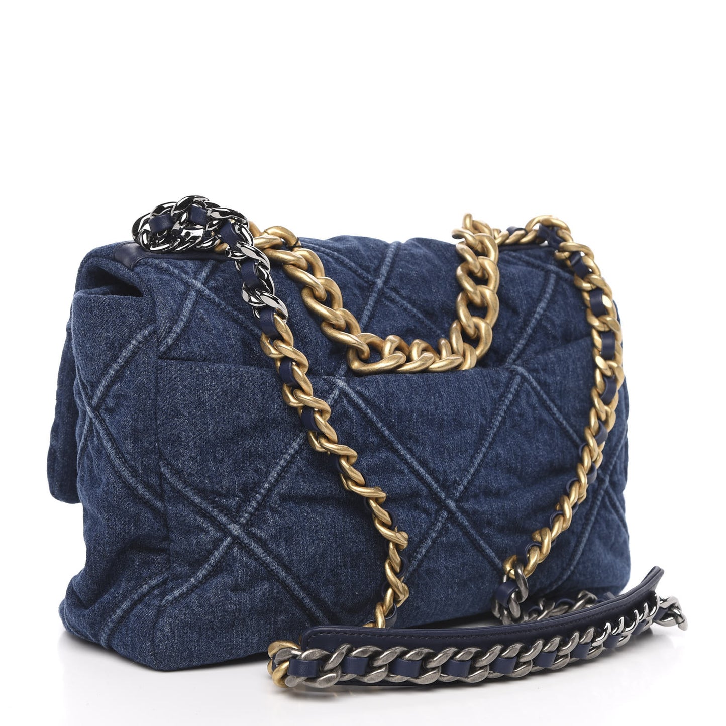 Denim Quilted Large 19 Flap Blue