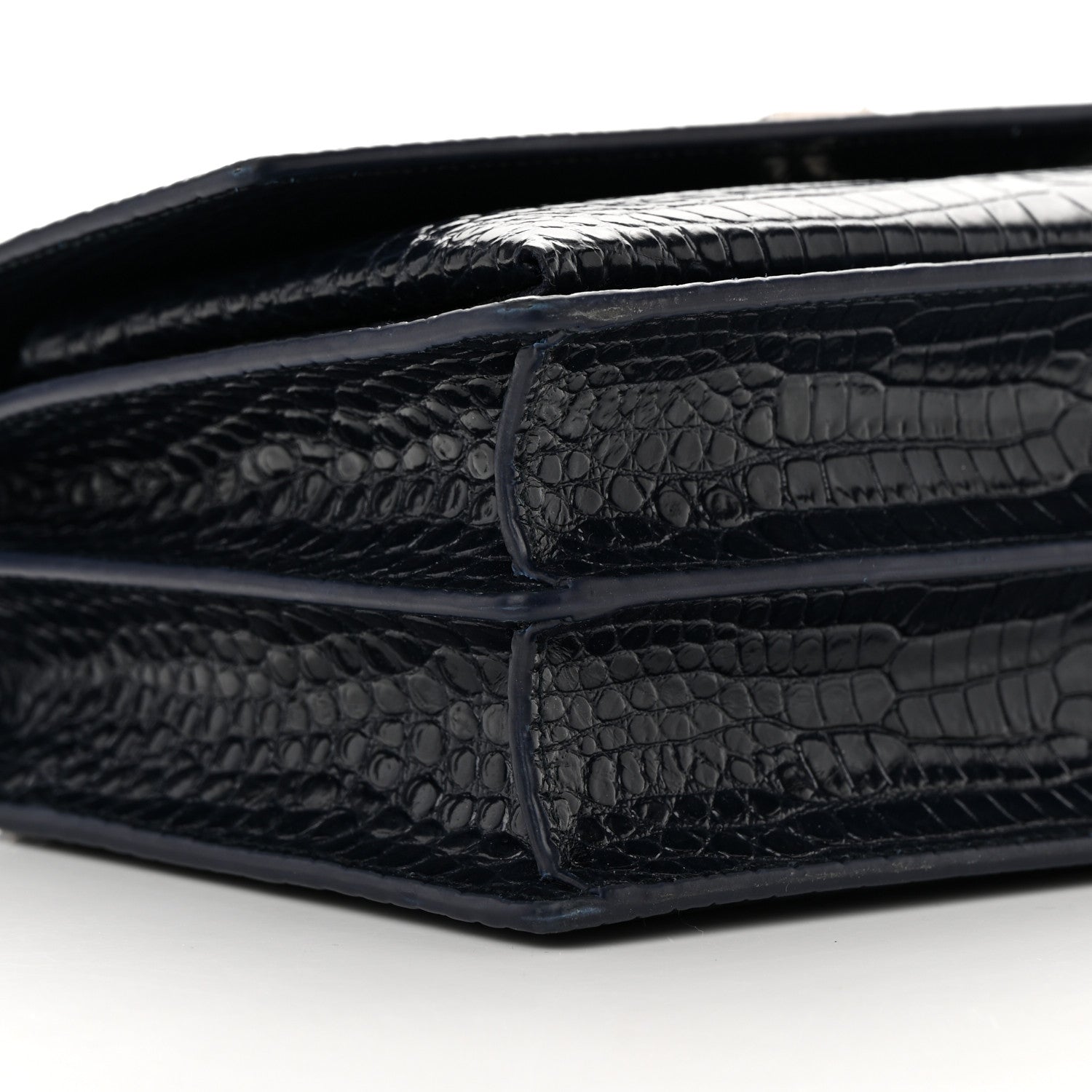 Saint Laurent Calfskin Crocodile Embossed Medium Monogram Sunset Navy 8 of 17