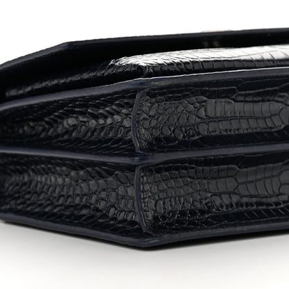 Saint Laurent Calfskin Crocodile Embossed Medium Monogram Sunset Navy 8 of 17