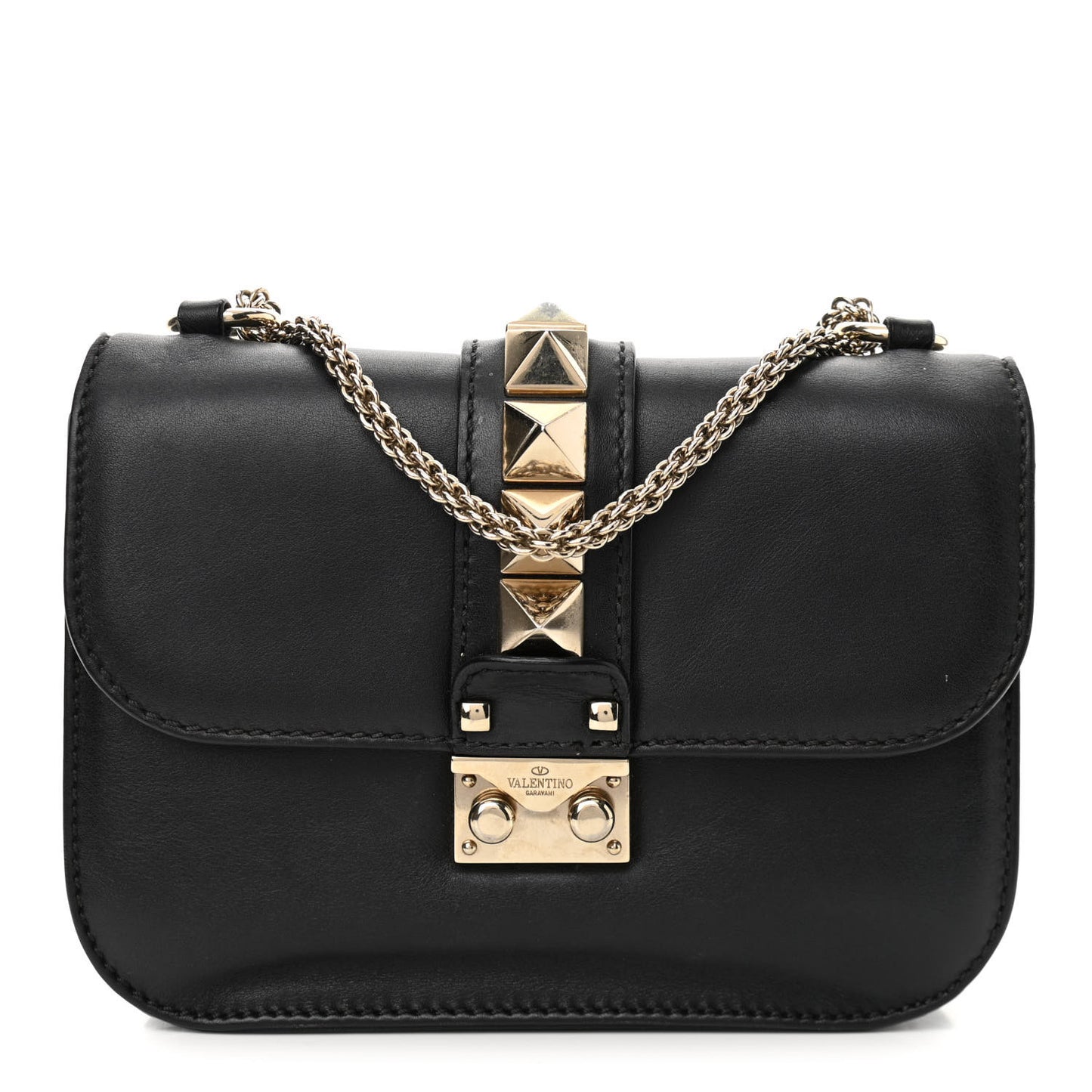 Vitello Small Glam Lock Rockstud Flap Black