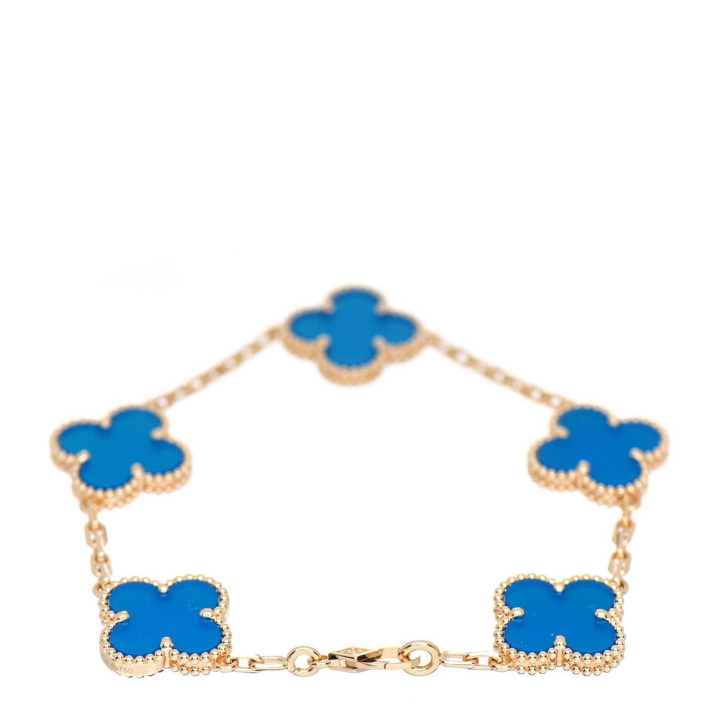 18K Yellow Gold Blue Agate 5 Motifs Vintage Alhambra Bracelet