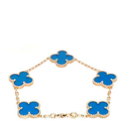 Van Cleef & Arpels 18K Yellow Gold Blue Agate 5 Motifs Vintage Alhambra Bracelet 3 of 5
