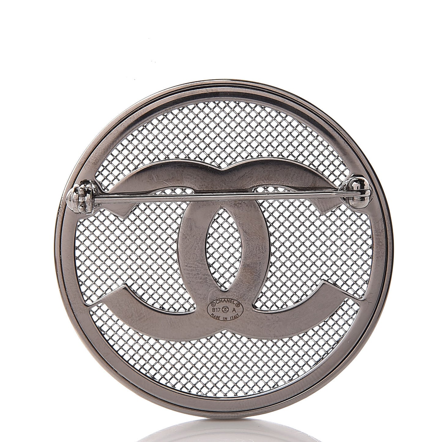 Mesh Circle CC Brooch Silver
