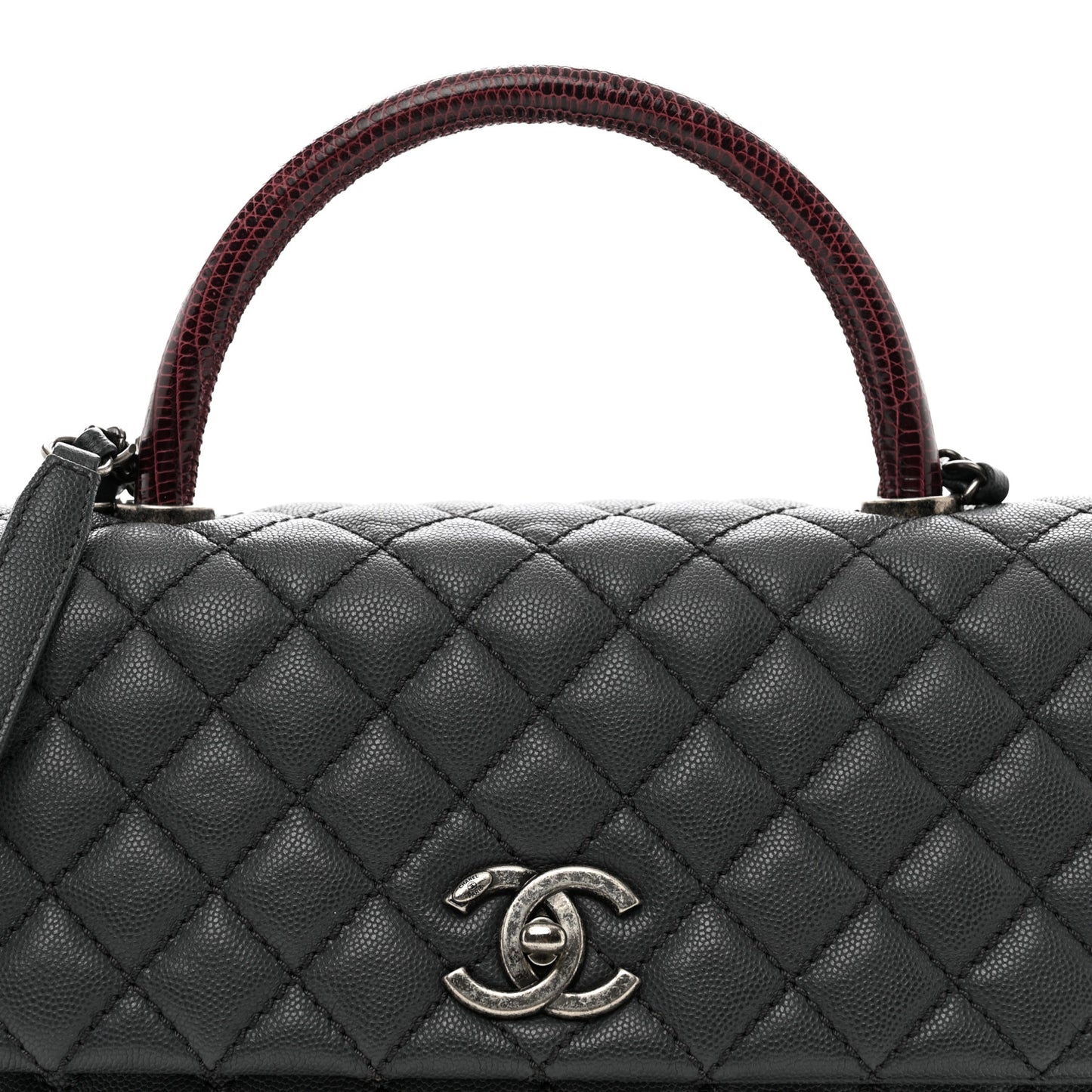 Caviar Lizard Quilted Medium Coco Handle Flap Grey