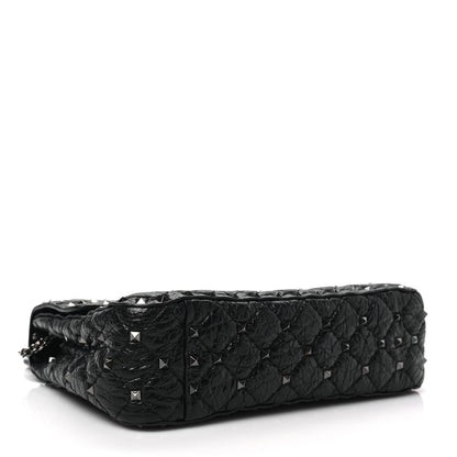 Valentino Garavani Craquele Nappa Medium Rockstud Spike Shoulder Bag Black 4 of 7
