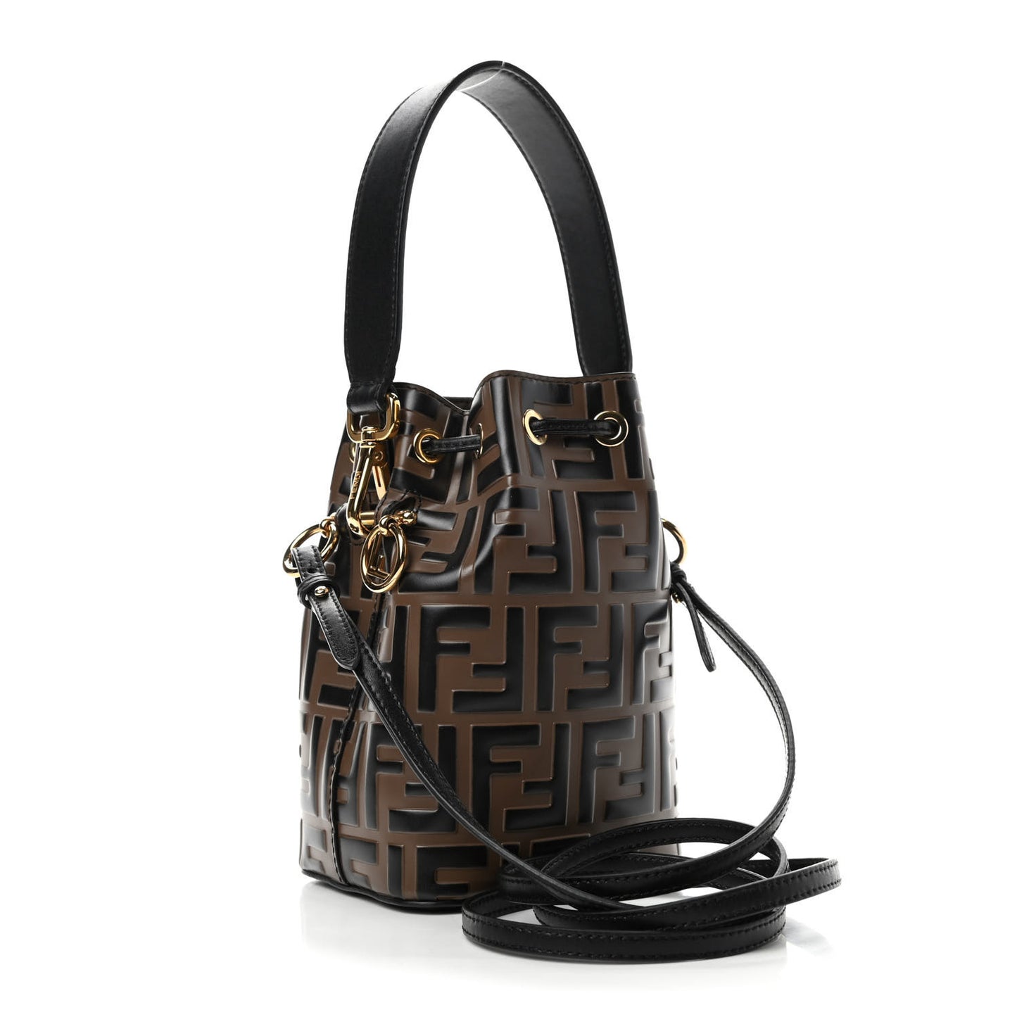 Vitello Liberty F is Fendi Bi-Color FF 1974 Embossed Mini Mon Tresor Bucket Bag Maya Black