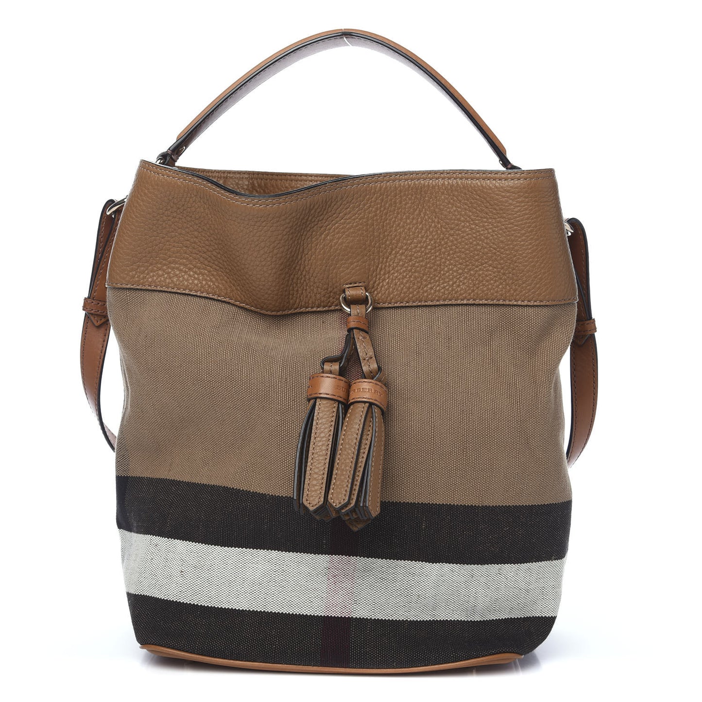 Grainy Calfskin Canvas Mega Check Medium Ashby Tassel Hobo Saddle Brown