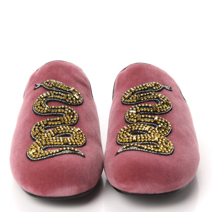 Gucci Velvet Crystal Snake Embroidered Womens Slippers Tibet Red 2 of 9