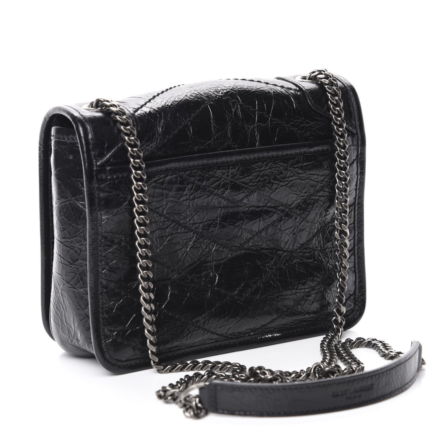 Crinkled Calfskin Matelasse Monogram Niki Chain Wallet Black