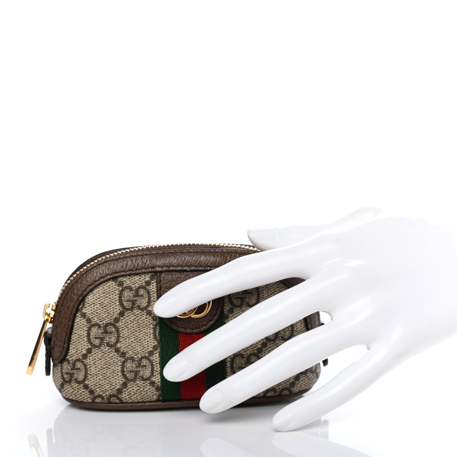 Gucci GG Supreme Monogram Web Ophidia Dome Key Pouch Beige New Acero 2 of 7
