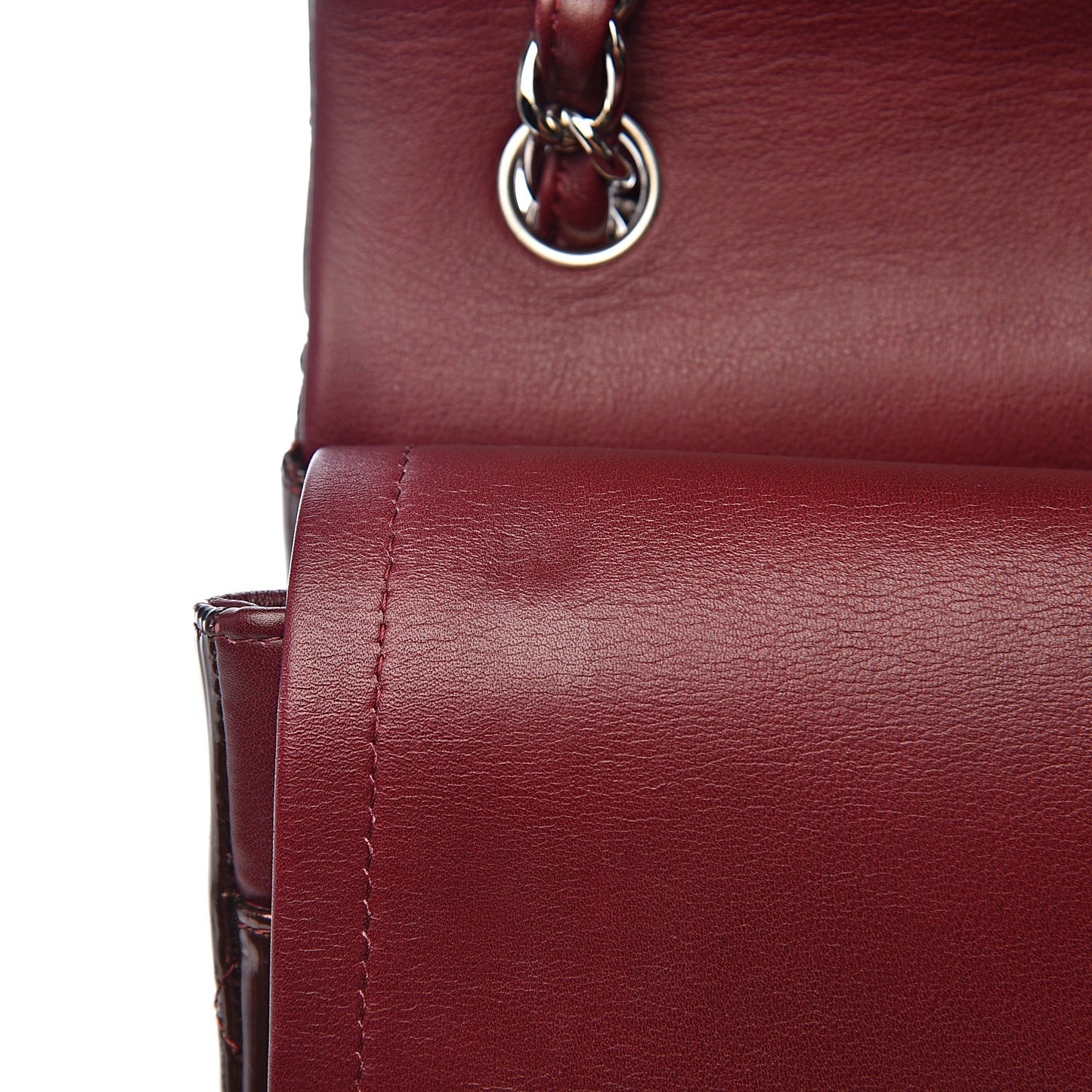 Striated Patent Quilted Jumbo Double Flap Burgundy