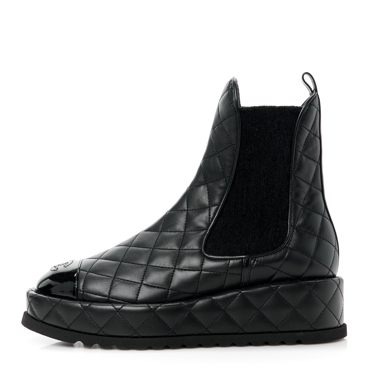 Chanel Lambskin Patent CC Cap Toe Quilted Short Platform Boots 37 Black 1 of 8