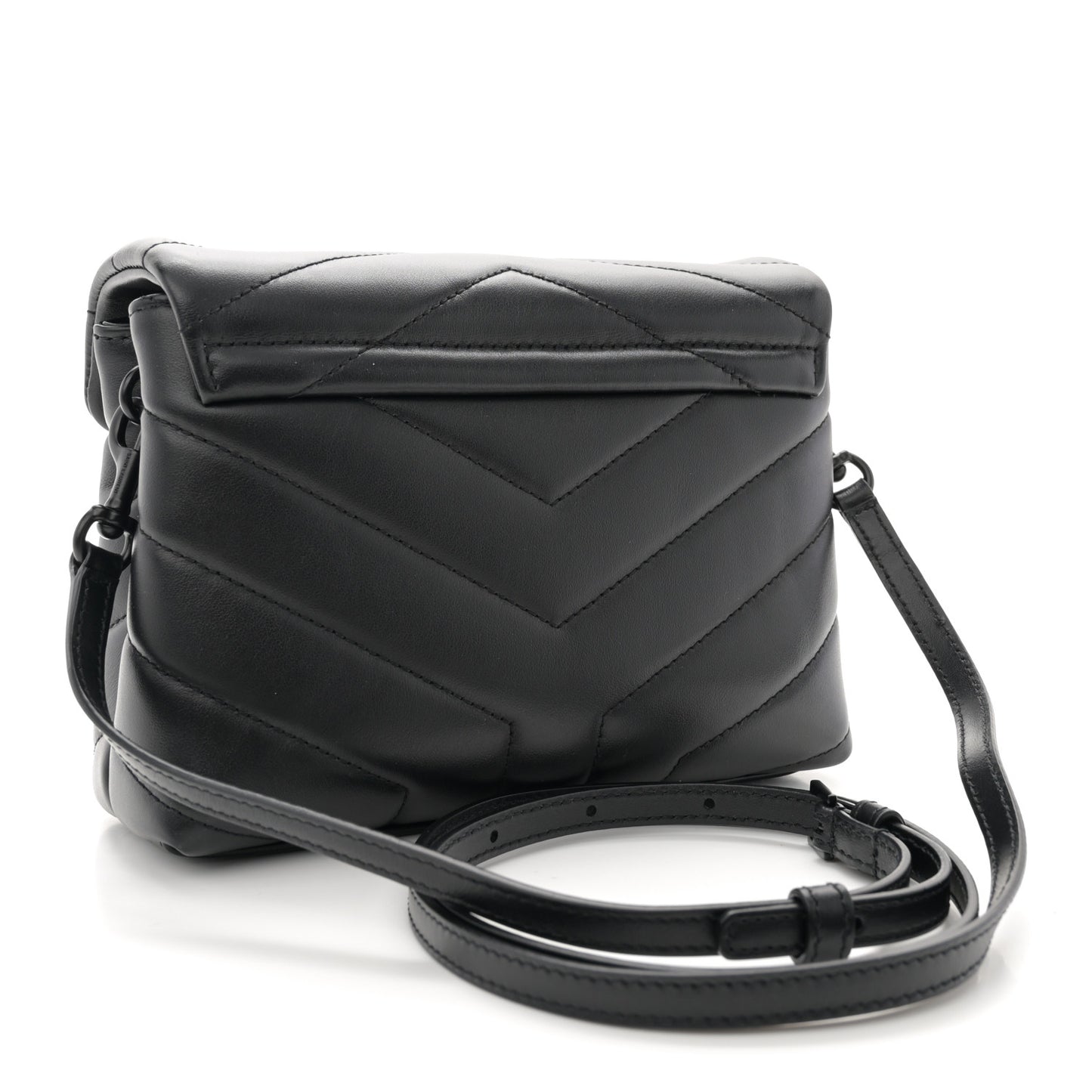 Calfskin Y Quilted Monogram Monochrome Toy Loulou Crossbody Bag Black