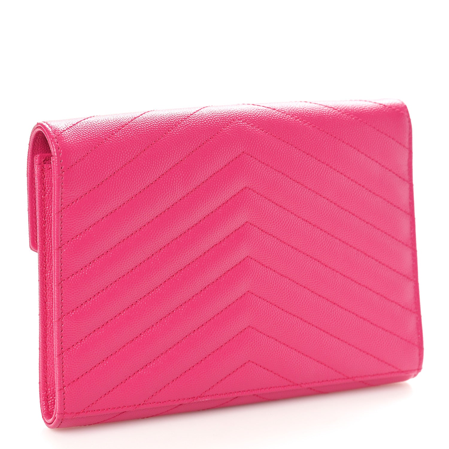 Saint Laurent Grain De Poudre Matelasse Chevron Monogram Envelope Clutch Fuchsia 3 of 9
