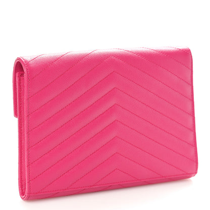 Saint Laurent Grain De Poudre Matelasse Chevron Monogram Envelope Clutch Fuchsia 3 of 9