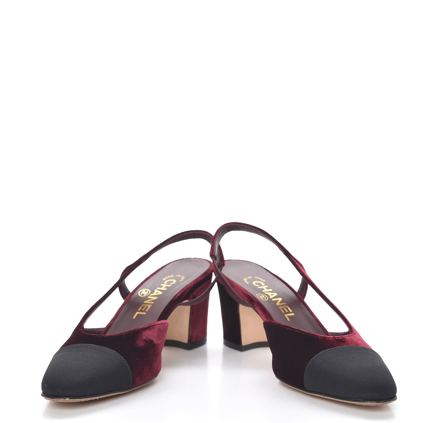 Velvet Grosgrain Cap Toe CC Slingback Pumps 35.5 Burgundy Black
