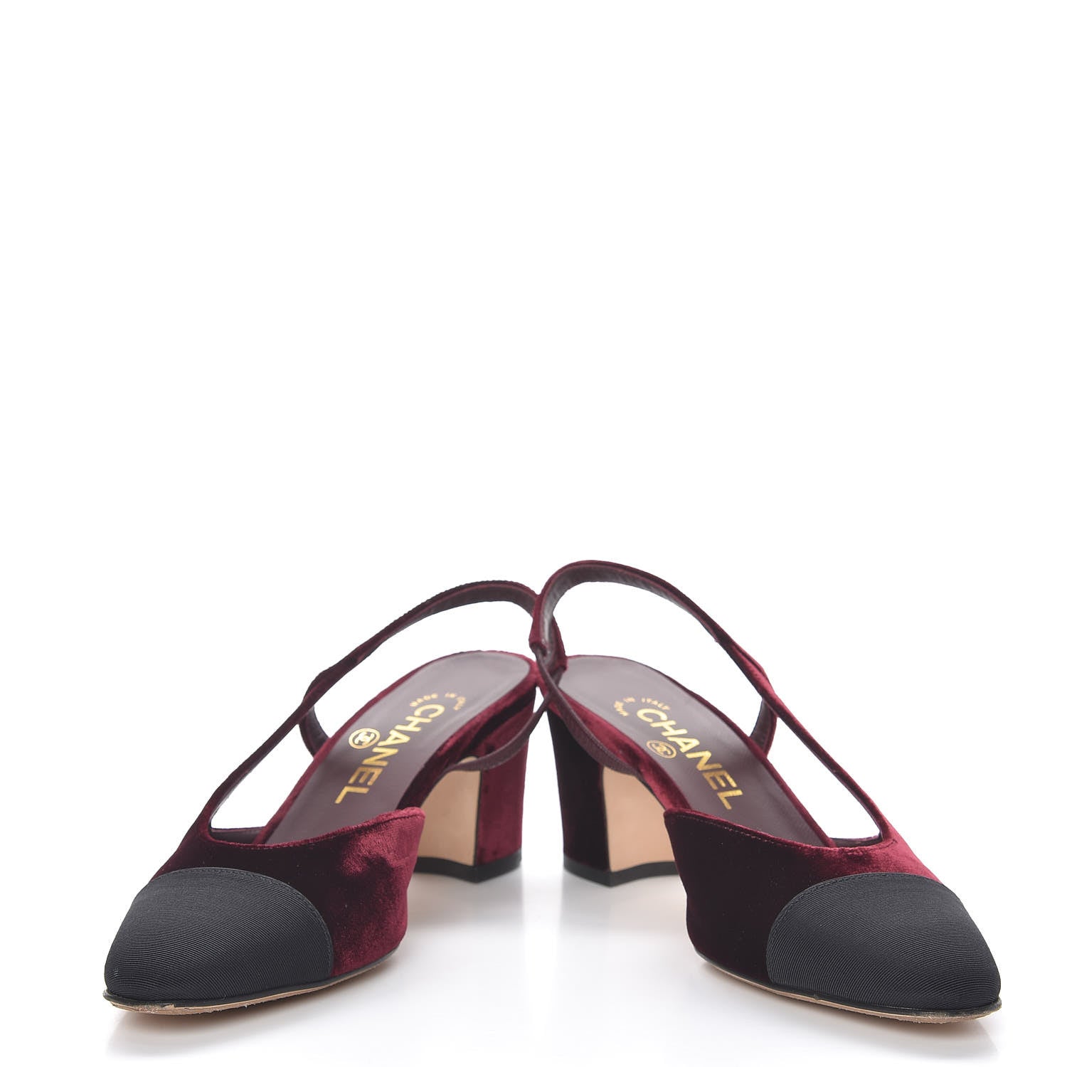 Chanel Velvet Grosgrain Cap Toe CC Slingback Pumps 35.5 Burgundy Black 10 of 11
