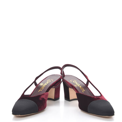 Chanel Velvet Grosgrain Cap Toe CC Slingback Pumps 35.5 Burgundy Black 10 of 11